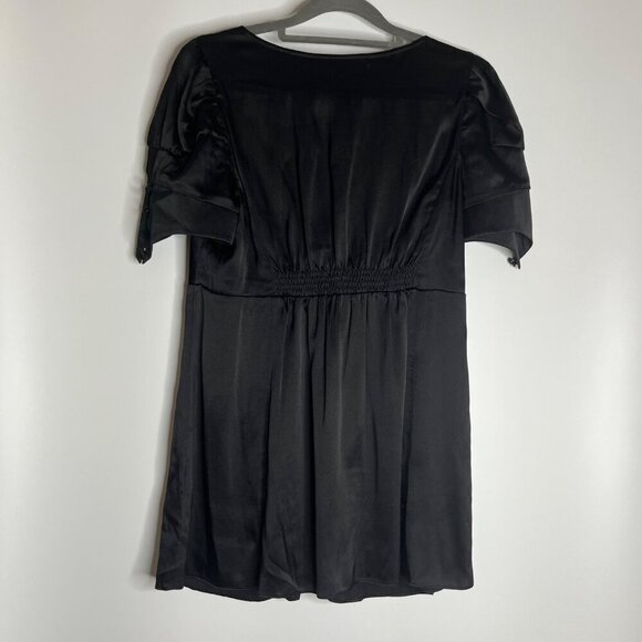 Rebecca Taylor Silk Blend V-Neck Empire‎ Waist Flutter Sleeve Blouse Black 10 - Picture 6 of 9